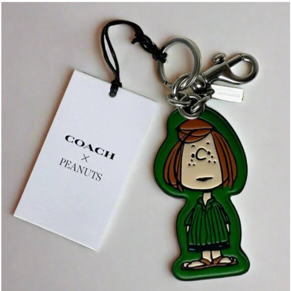Coach x Peanuts Peppermint Patty Leather Bag Charm Keychain CBG57 Green 2025 - Picture 1 of 9